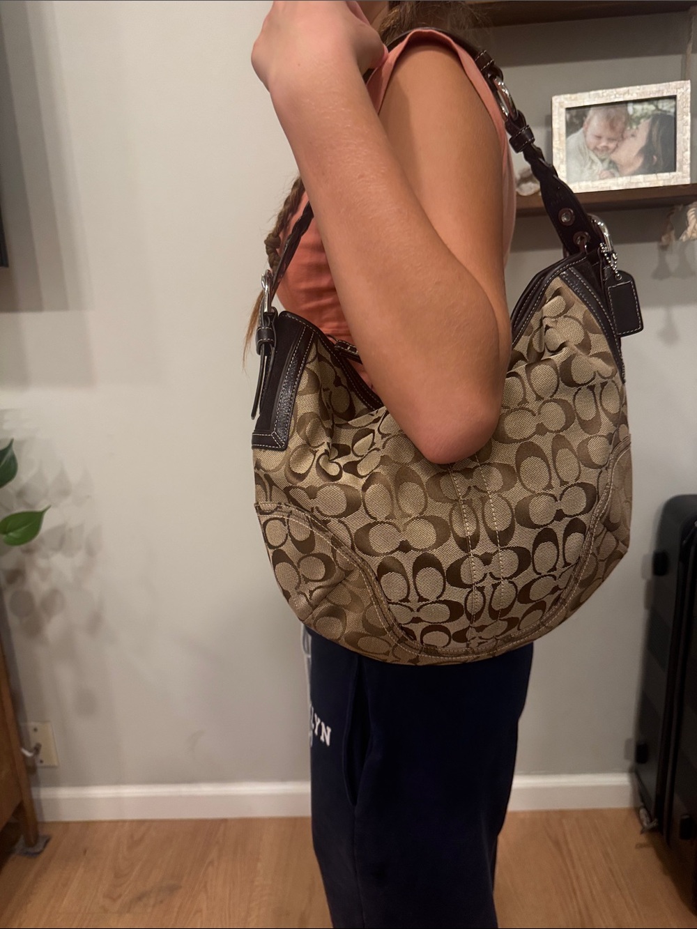 Coach SoHo Khaki and Brown Signature Hobo Bag